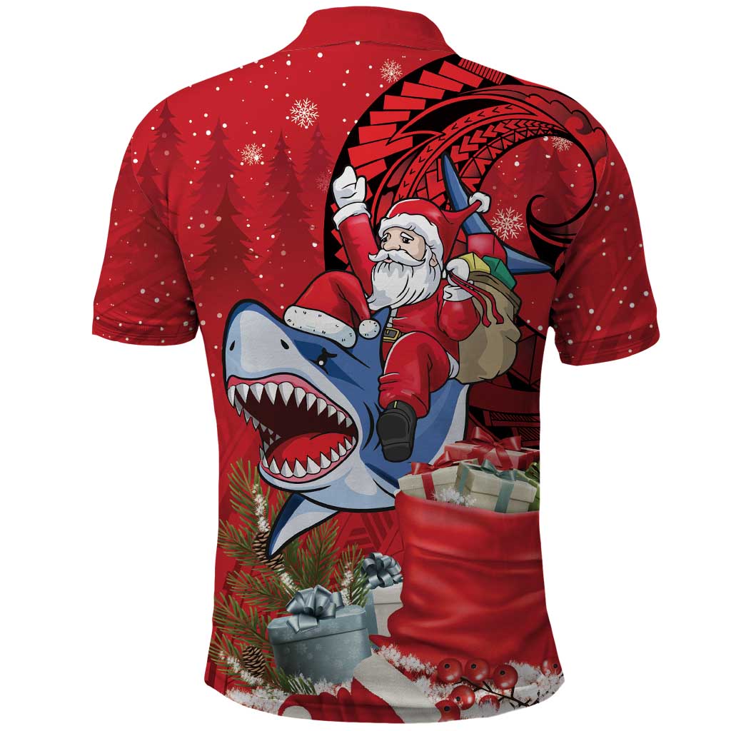 Funny Santa Riding Shark Polo Shirt Polynesian Tribal Christmas Spirit - Polynesian Pride