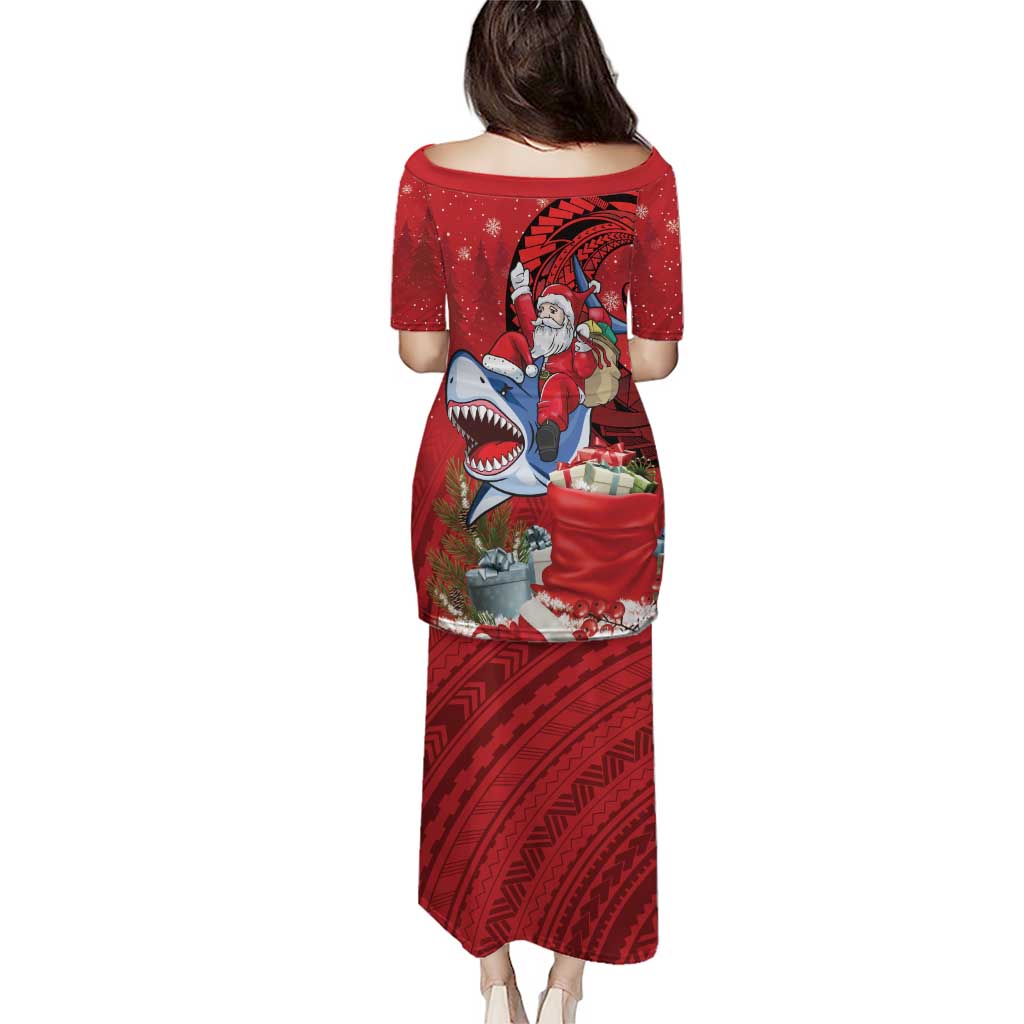 Funny Santa Riding Shark Puletasi Polynesian Tribal Christmas Spirit - Polynesian Pride
