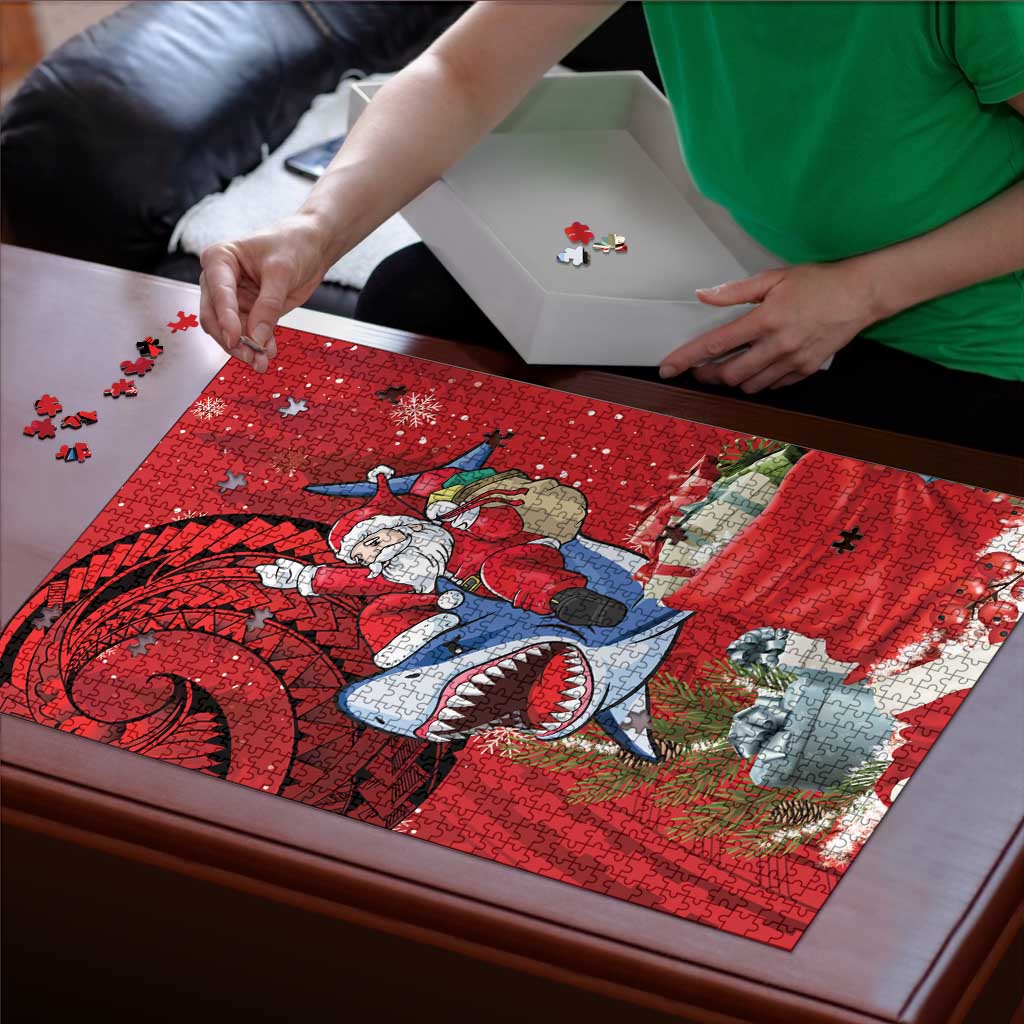 Funny Santa Riding Shark Puzzle Polynesian Tribal Christmas Spirit - Polynesian Pride