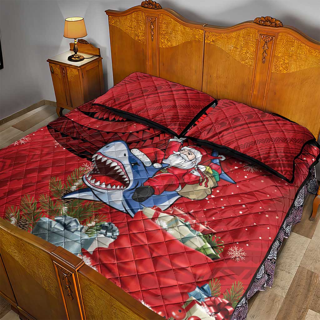 Funny Santa Riding Shark Quilt Bed Set Polynesian Tribal Christmas Spirit - Polynesian Pride