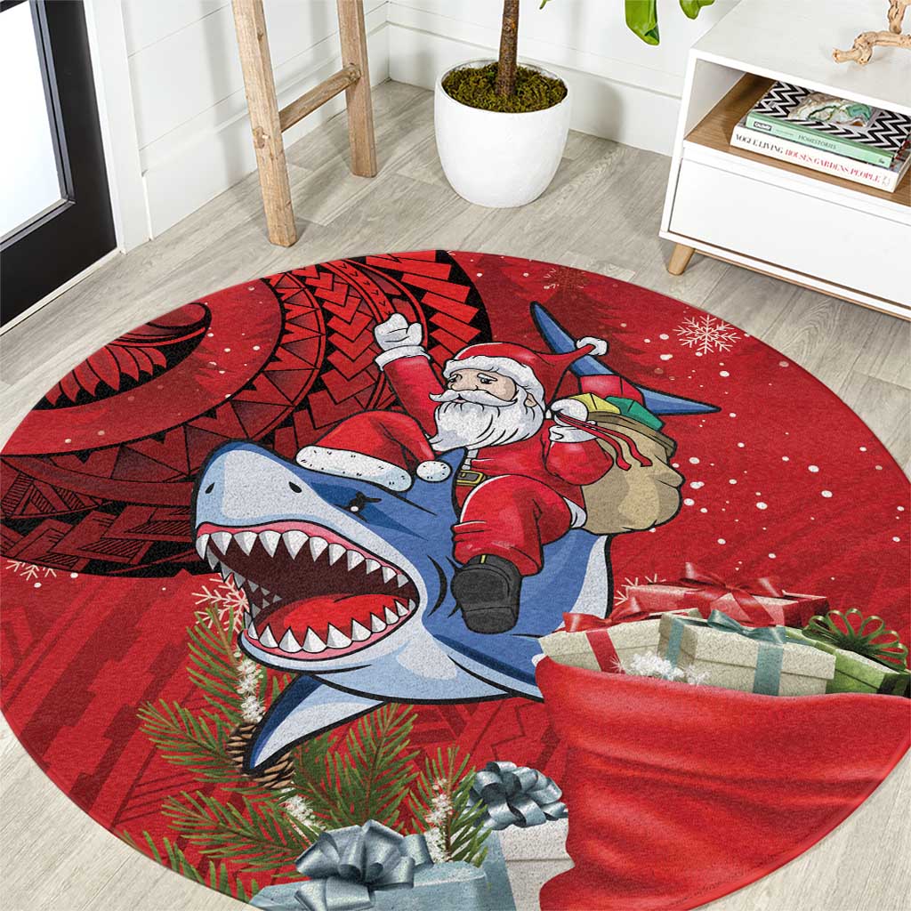 Funny Santa Riding Shark Round Carpet Polynesian Tribal Christmas Spirit - Polynesian Pride