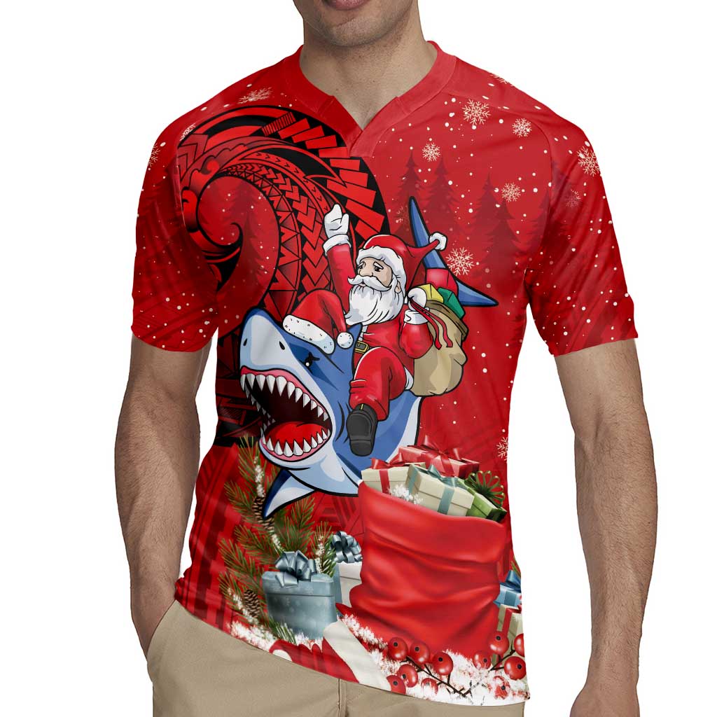 Funny Santa Riding Shark Rugby Jersey Polynesian Tribal Christmas Spirit - Polynesian Pride