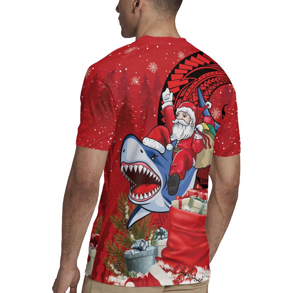 Funny Santa Riding Shark Rugby Jersey Polynesian Tribal Christmas Spirit - Polynesian Pride