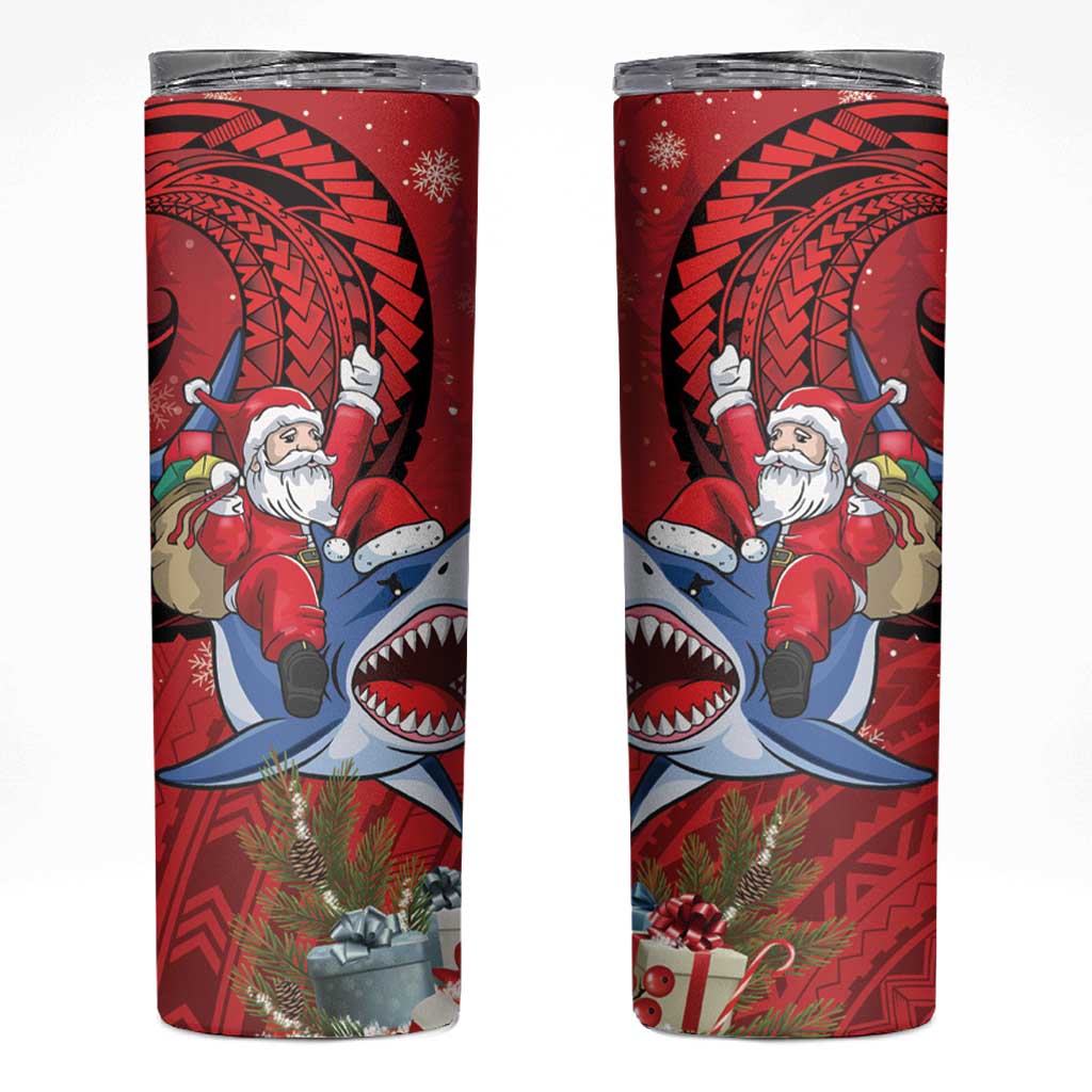 Funny Santa Riding Shark Skinny Tumbler Polynesian Tribal Christmas Spirit - Polynesian Pride