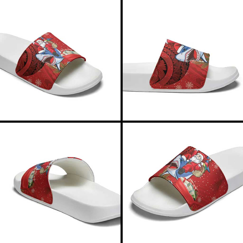 Funny Santa Riding Shark Slide Sandals Polynesian Tribal Christmas Spirit - Polynesian Pride