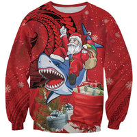 Funny Santa Riding Shark Sweatshirt Polynesian Tribal Christmas Spirit - Polynesian Pride
