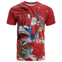 Funny Santa Riding Shark T Shirt Polynesian Tribal Christmas Spirit - Polynesian Pride