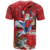 Funny Santa Riding Shark T Shirt Polynesian Tribal Christmas Spirit - Polynesian Pride