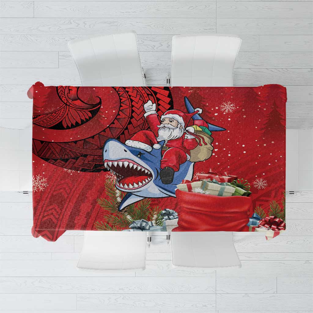 Funny Santa Riding Shark Tablecloth Polynesian Tribal Christmas Spirit - Polynesian Pride