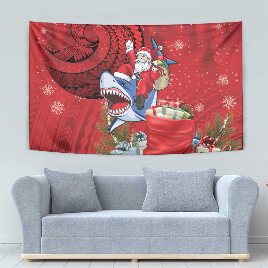 Funny Santa Riding Shark Tapestry Polynesian Tribal Christmas Spirit - Polynesian Pride