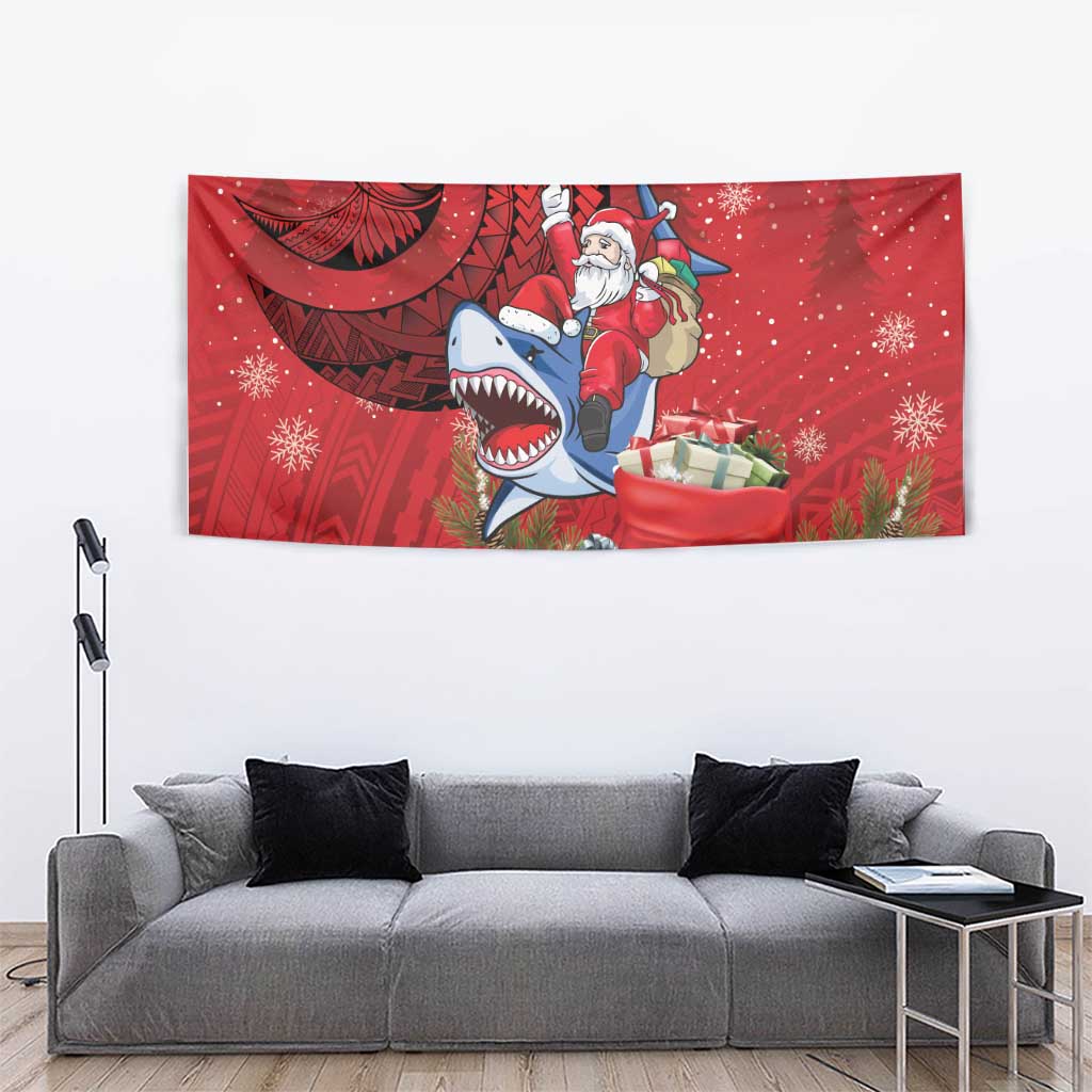 Funny Santa Riding Shark Tapestry Polynesian Tribal Christmas Spirit - Polynesian Pride