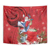 Funny Santa Riding Shark Tapestry Polynesian Tribal Christmas Spirit - Polynesian Pride