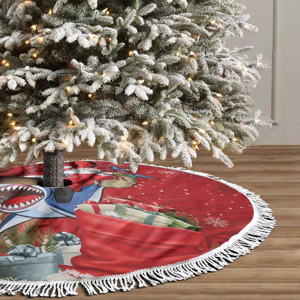 Funny Santa Riding Shark Tree Skirt Polynesian Tribal Christmas Spirit - Polynesian Pride