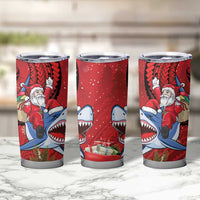 Funny Santa Riding Shark Tumbler Cup Polynesian Tribal Christmas Spirit - Polynesian Pride