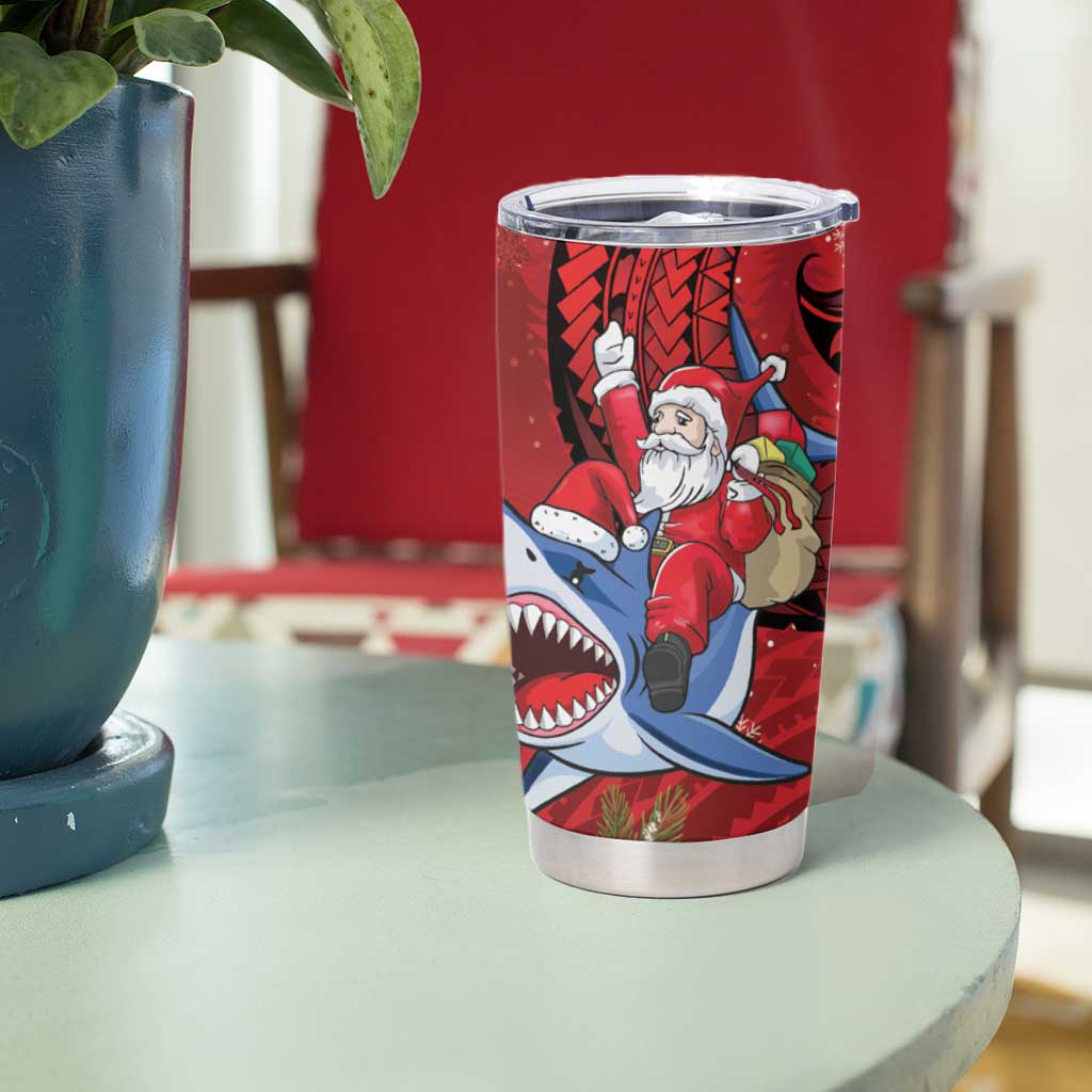 Funny Santa Riding Shark Tumbler Cup Polynesian Tribal Christmas Spirit - Polynesian Pride