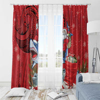 Funny Santa Riding Shark Window Curtain Polynesian Tribal Christmas Spirit - Polynesian Pride