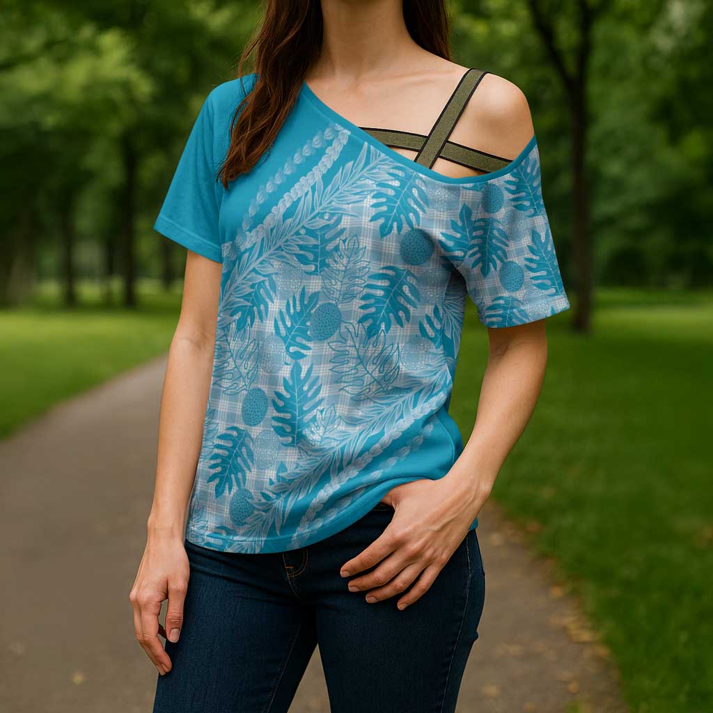 Hawaii Breadfruit Palaka Cross Shoulder Shirt Polu Maile Lei - Polynesian Pride