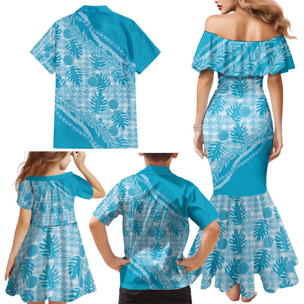 Hawaii Breadfruit Palaka Family Matching Mermaid Dress and Hawaiian Shirt Polu Maile Lei - Polynesian Pride