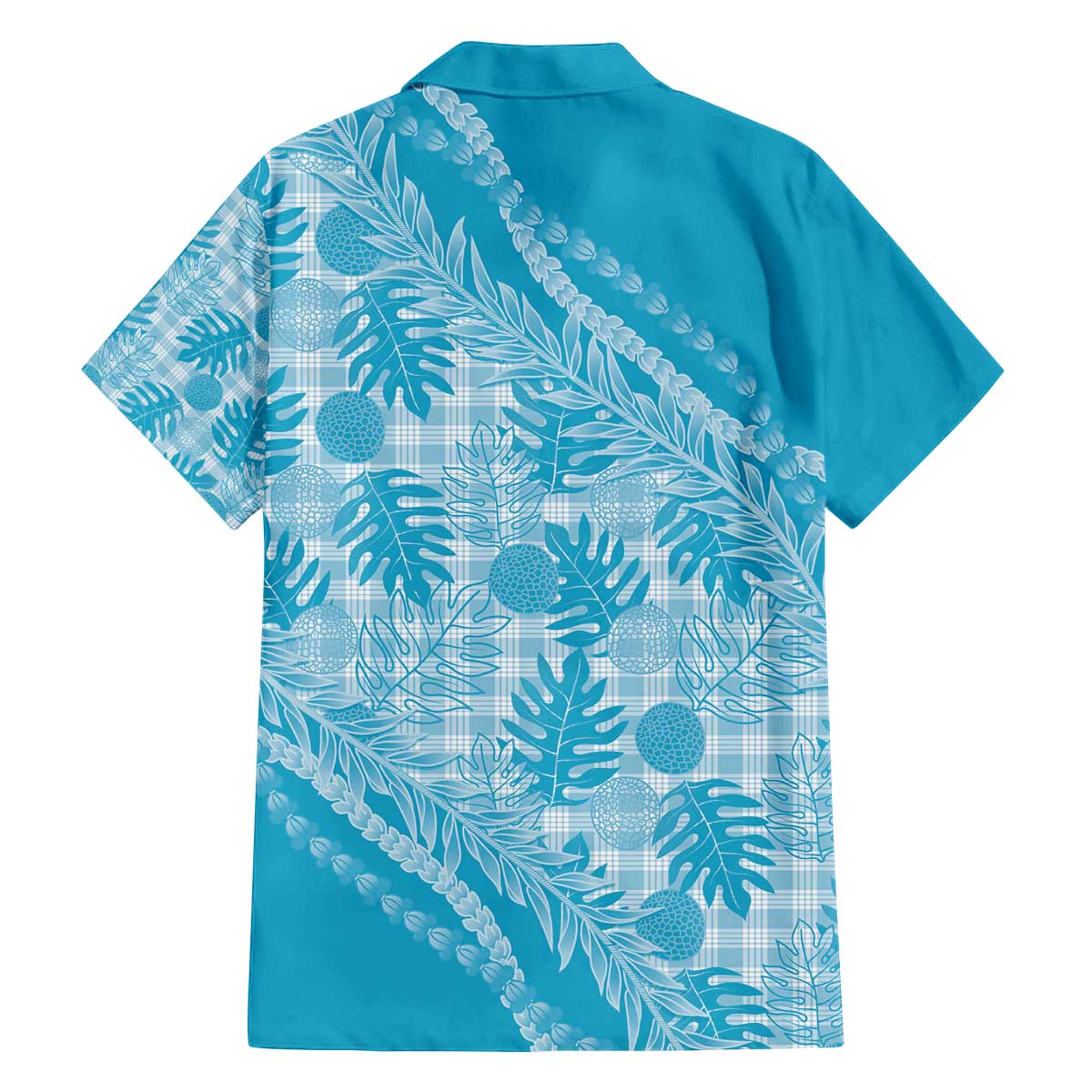 Hawaii Breadfruit Palaka Family Matching Off The Shoulder Long Sleeve Dress and Hawaiian Shirt Polu Maile Lei - Polynesian Pride