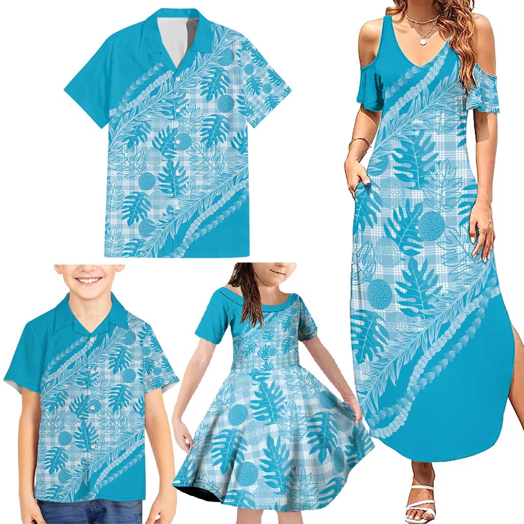 Hawaii Breadfruit Palaka Family Matching Summer Maxi Dress and Hawaiian Shirt Polu Maile Lei - Polynesian Pride