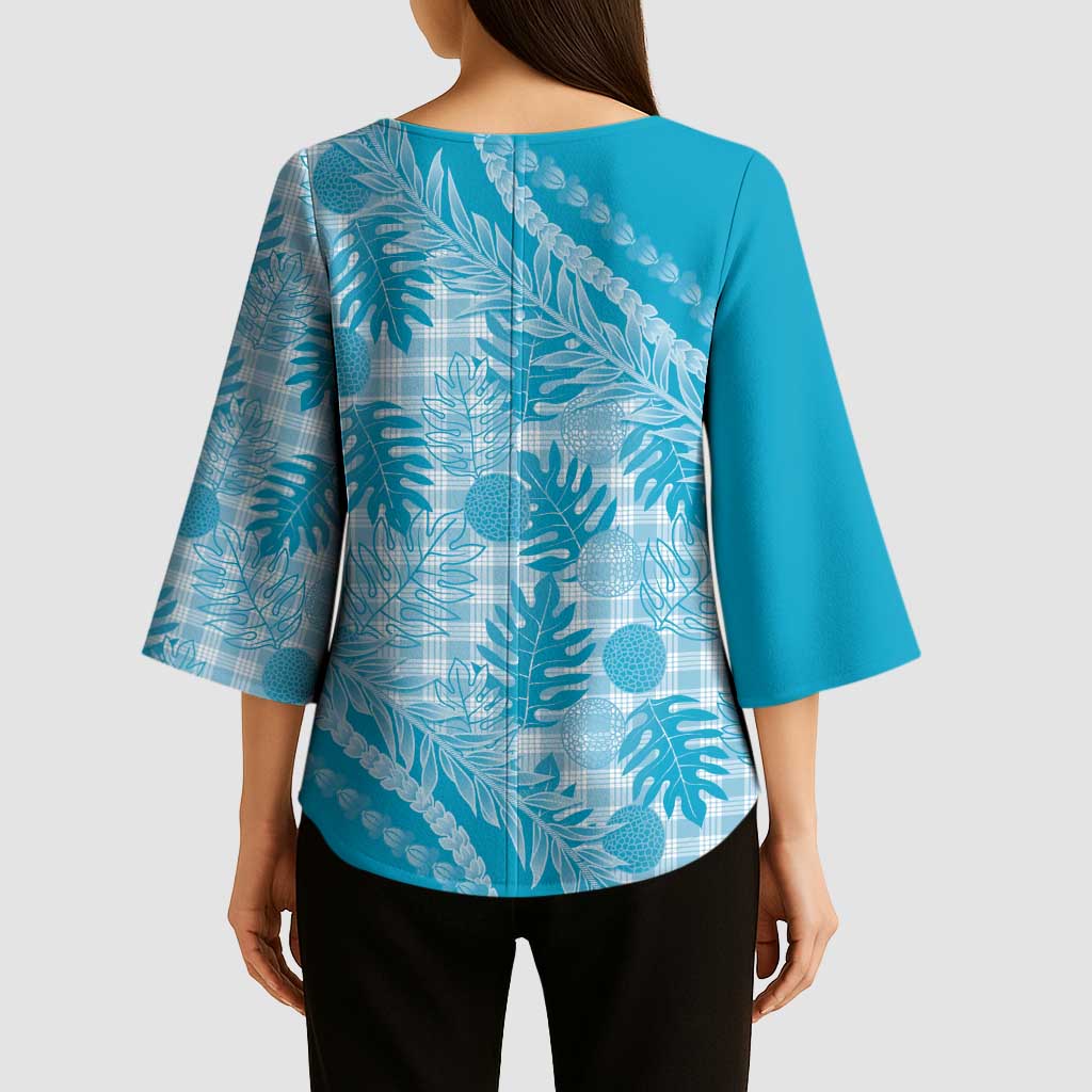 Hawaii Breadfruit Palaka Kimono Sleeve Blouse Polu Maile Lei - Polynesian Pride