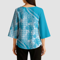 Hawaii Breadfruit Palaka Kimono Sleeve Blouse Polu Maile Lei - Polynesian Pride