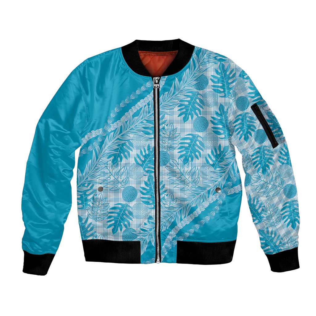 Hawaii Breadfruit Palaka Sleeve Zip Bomber Jacket Polu Maile Lei - Polynesian Pride