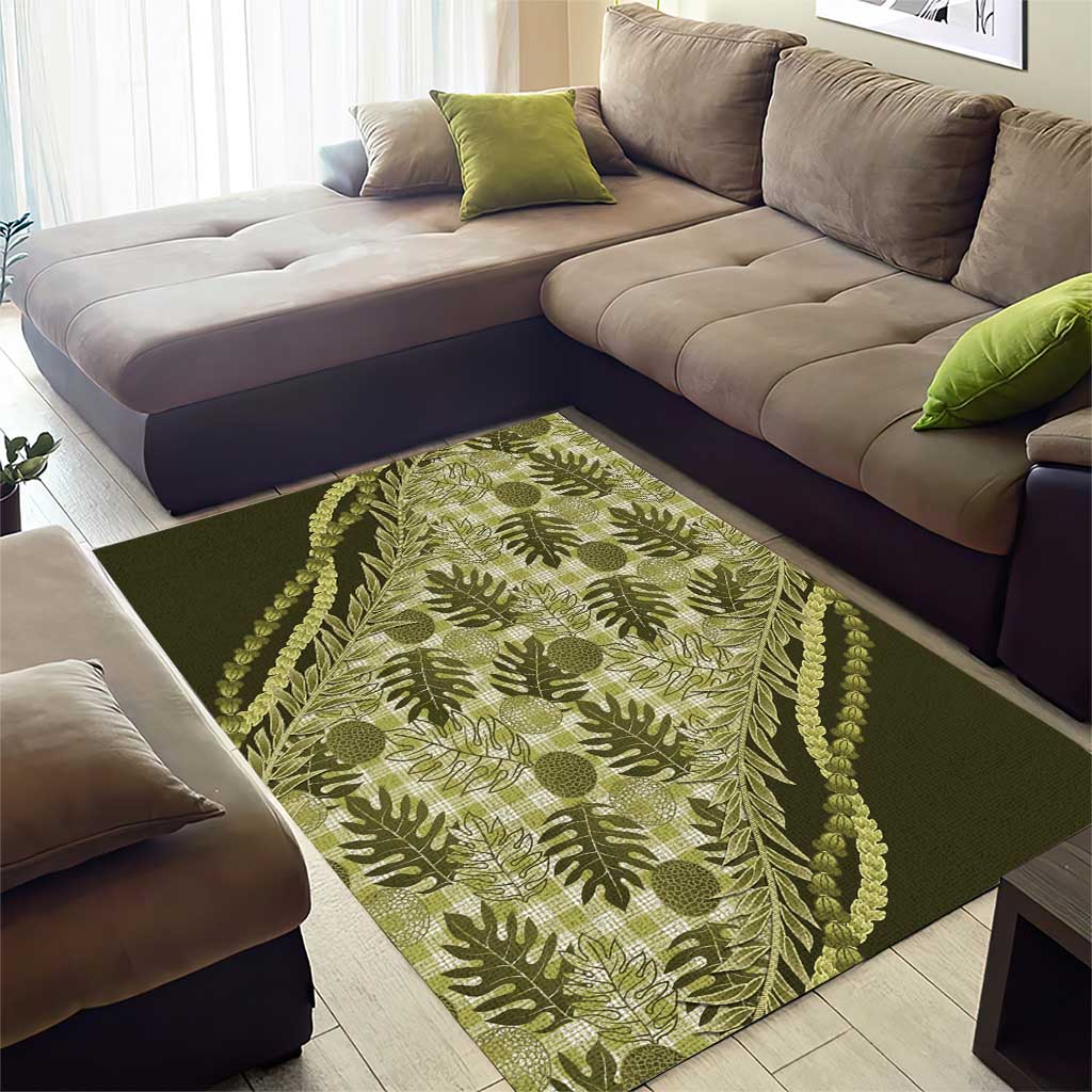 Hawaii Breadfruit Palaka Area Rug Omaomao Maile Lei - Polynesian Pride
