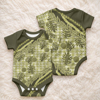 Hawaii Breadfruit Palaka Baby Onesie Omaomao Maile Lei