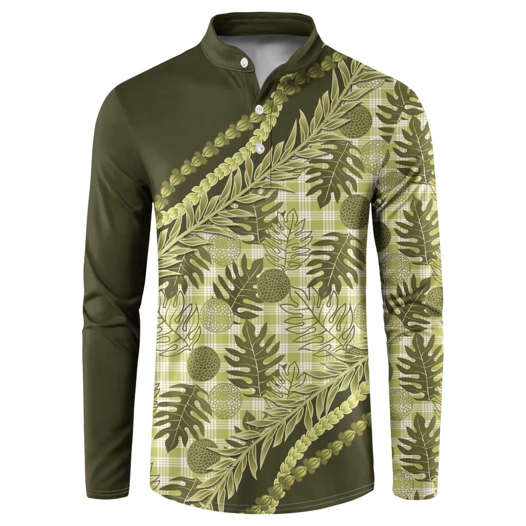 Hawaii Breadfruit Palaka Button Sweatshirt Omaomao Maile Lei - Polynesian Pride