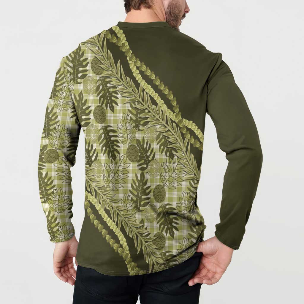 Hawaii Breadfruit Palaka Button Sweatshirt Omaomao Maile Lei - Polynesian Pride
