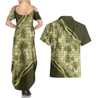 Hawaii Breadfruit Palaka Couples Matching Summer Maxi Dress and Hawaiian Shirt Omaomao Maile Lei - Polynesian Pride