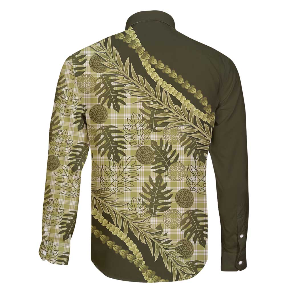 Hawaii Breadfruit Palaka Family Matching Long Sleeve Bodycon Dress and Hawaiian Shirt Omaomao Maile Lei - Polynesian Pride