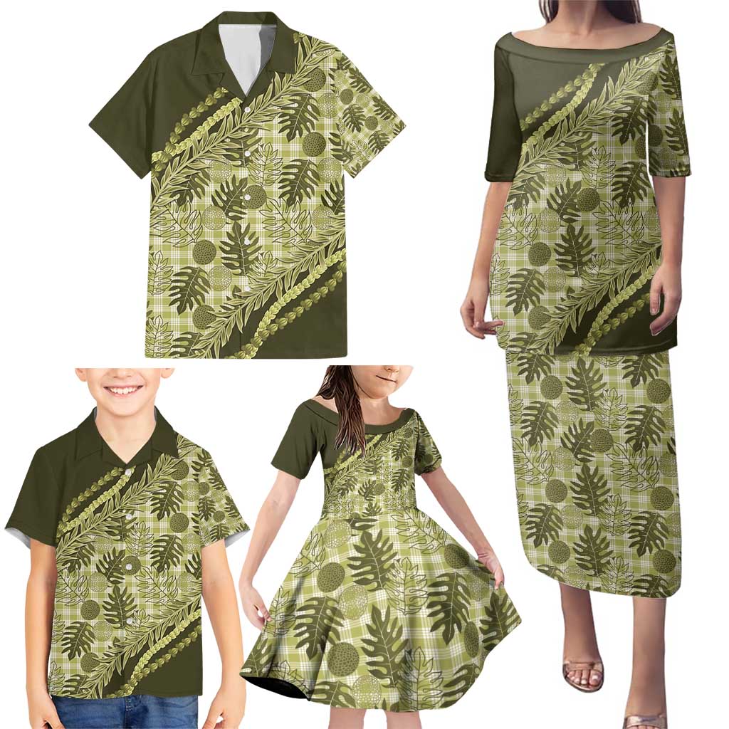 Hawaii Breadfruit Palaka Family Matching Puletasi and Hawaiian Shirt Omaomao Maile Lei - Polynesian Pride