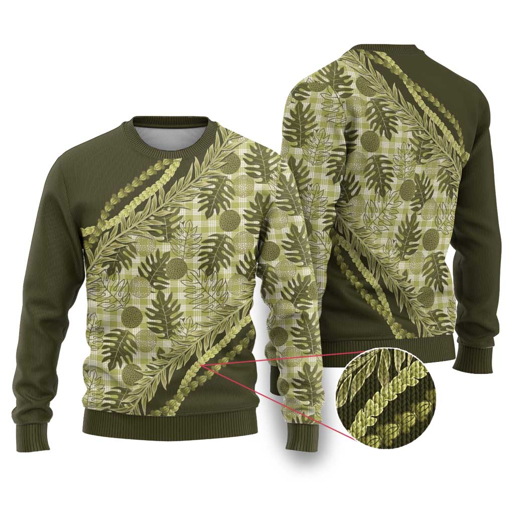 Hawaii Breadfruit Palaka Ugly Christmas Sweater Omaomao Maile Lei - Polynesian Pride