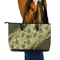 Hawaii Breadfruit Palaka Leather Tote Bag Omaomao Maile Lei - Polynesian Pride