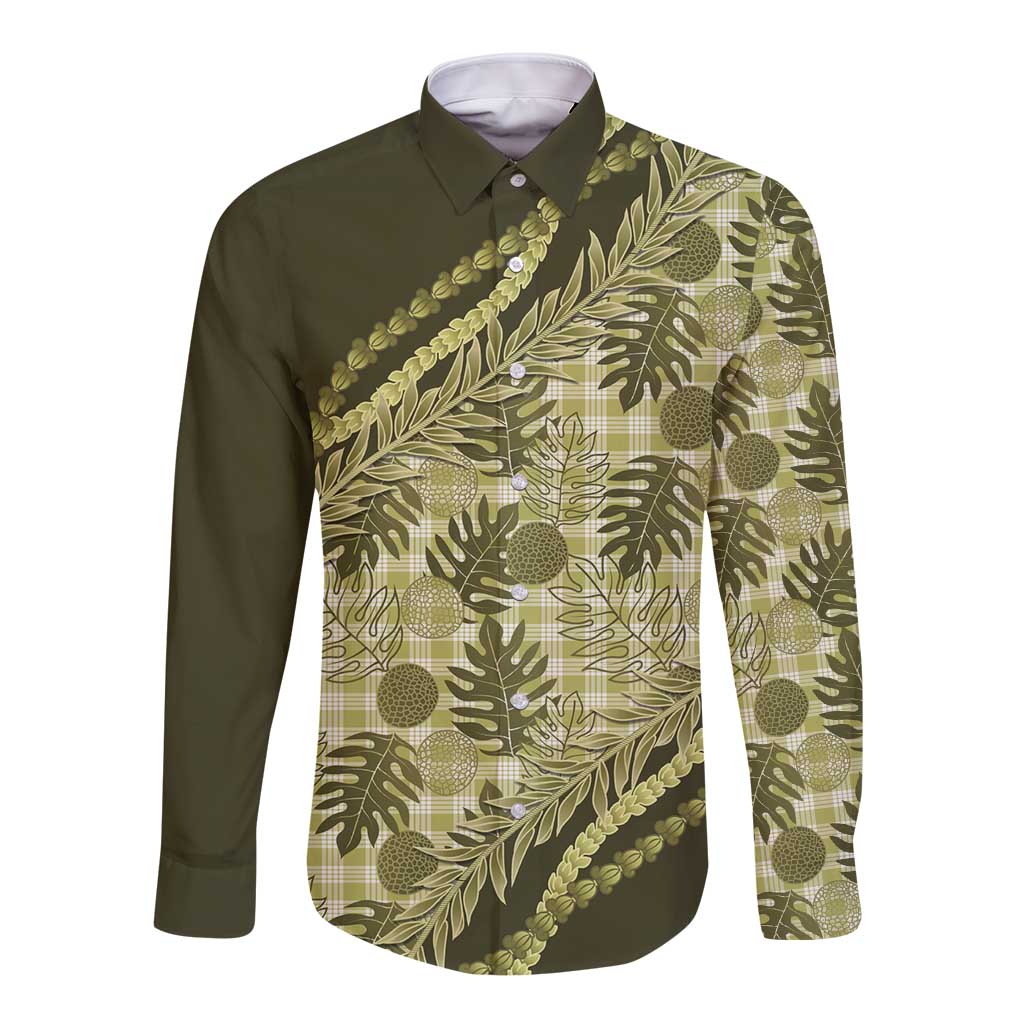 Hawaii Breadfruit Palaka Long Sleeve Button Shirt Omaomao Maile Lei - Polynesian Pride
