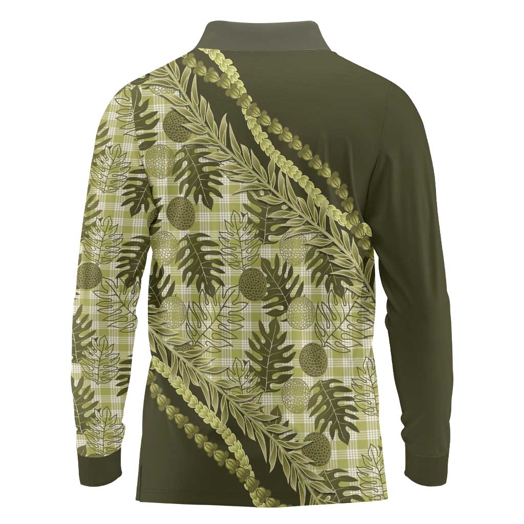 Hawaii Breadfruit Palaka Long Sleeve Polo Shirt Omaomao Maile Lei - Polynesian Pride