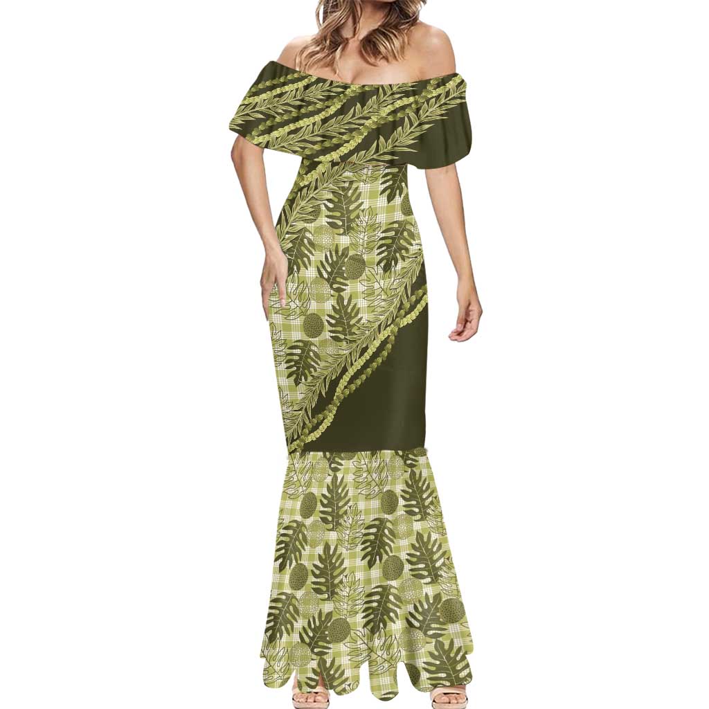 Hawaii Breadfruit Palaka Mermaid Dress Omaomao Maile Lei - Polynesian Pride
