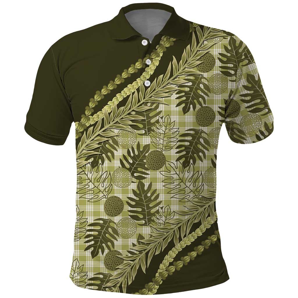 Hawaii Breadfruit Palaka Polo Shirt - Omaomao Maile Lei LT9 Green - Polynesian Pride
