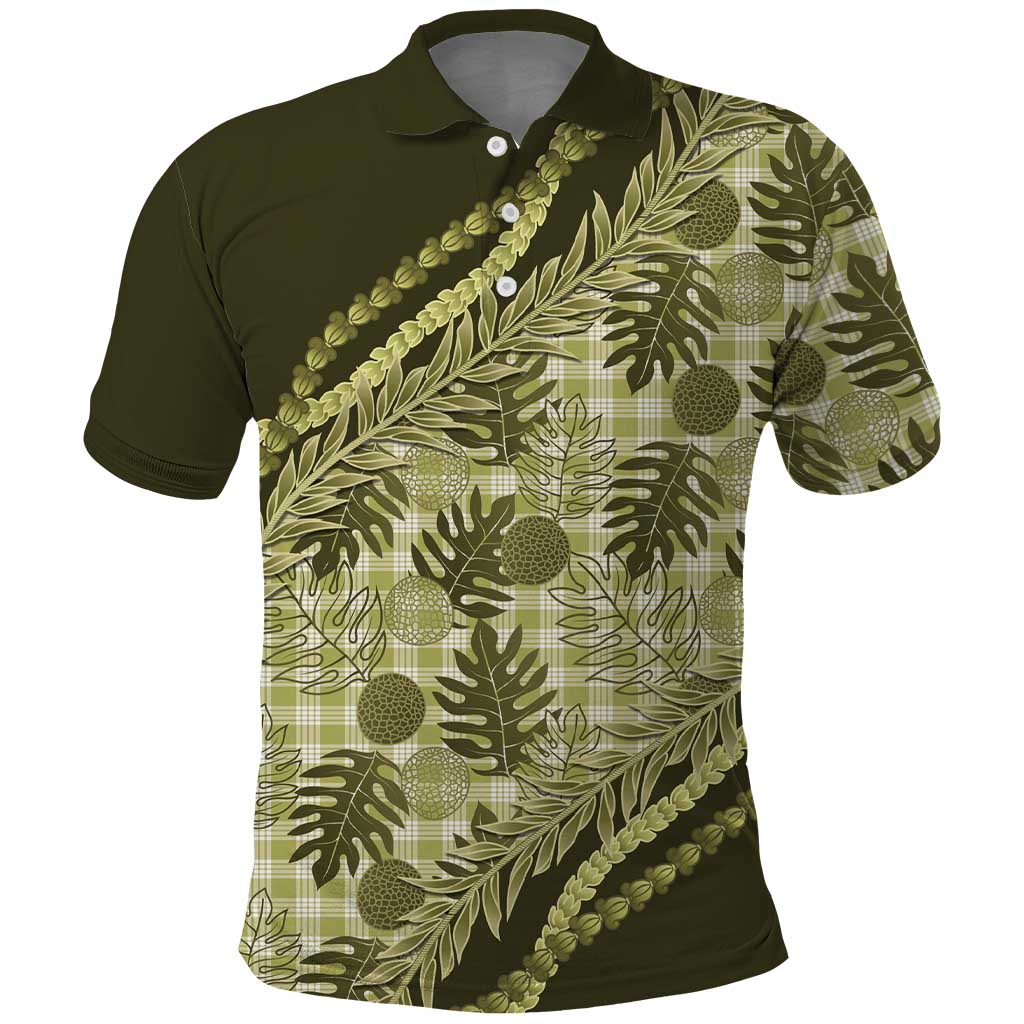 Hawaii Breadfruit Palaka Polo Shirt Omaomao Maile Lei - Polynesian Pride