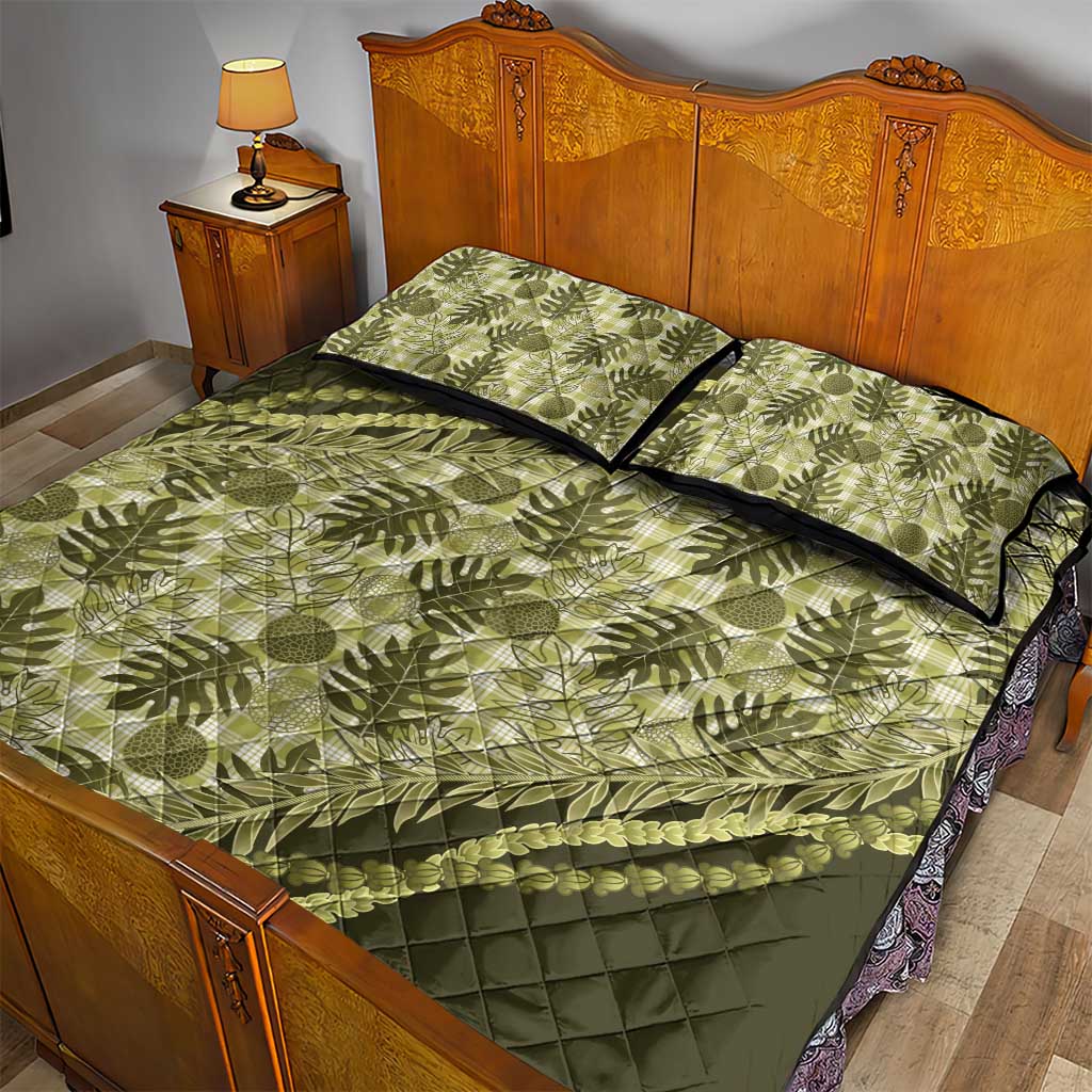 Hawaii Breadfruit Palaka Quilt Bed Set Omaomao Maile Lei - Polynesian Pride
