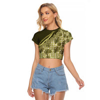 Hawaii Breadfruit Palaka Raglan Cropped T Shirt Omaomao Maile Lei - Polynesian Pride