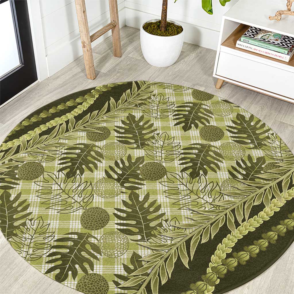 Hawaii Breadfruit Palaka Round Carpet Omaomao Maile Lei - Polynesian Pride