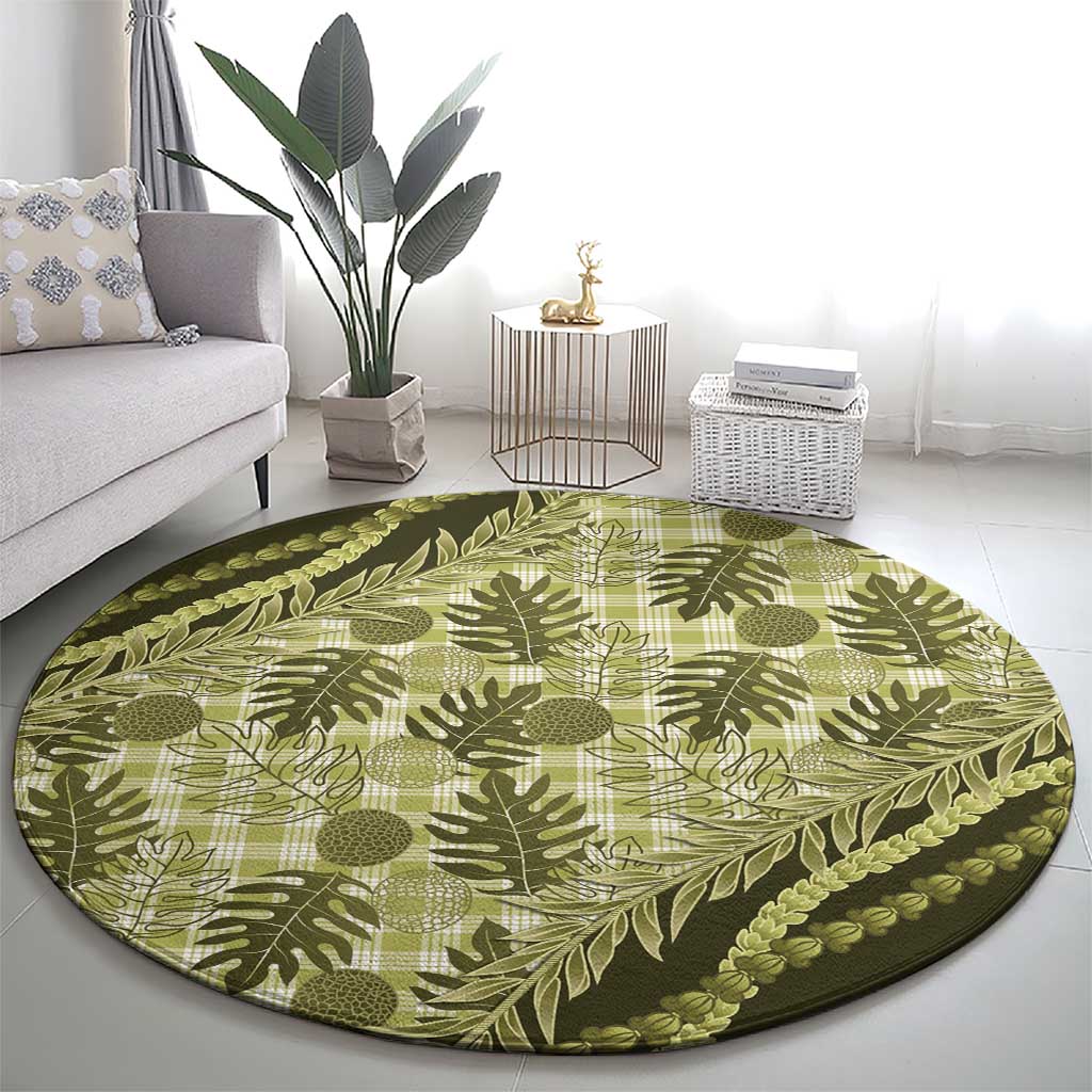 Hawaii Breadfruit Palaka Round Carpet Omaomao Maile Lei - Polynesian Pride