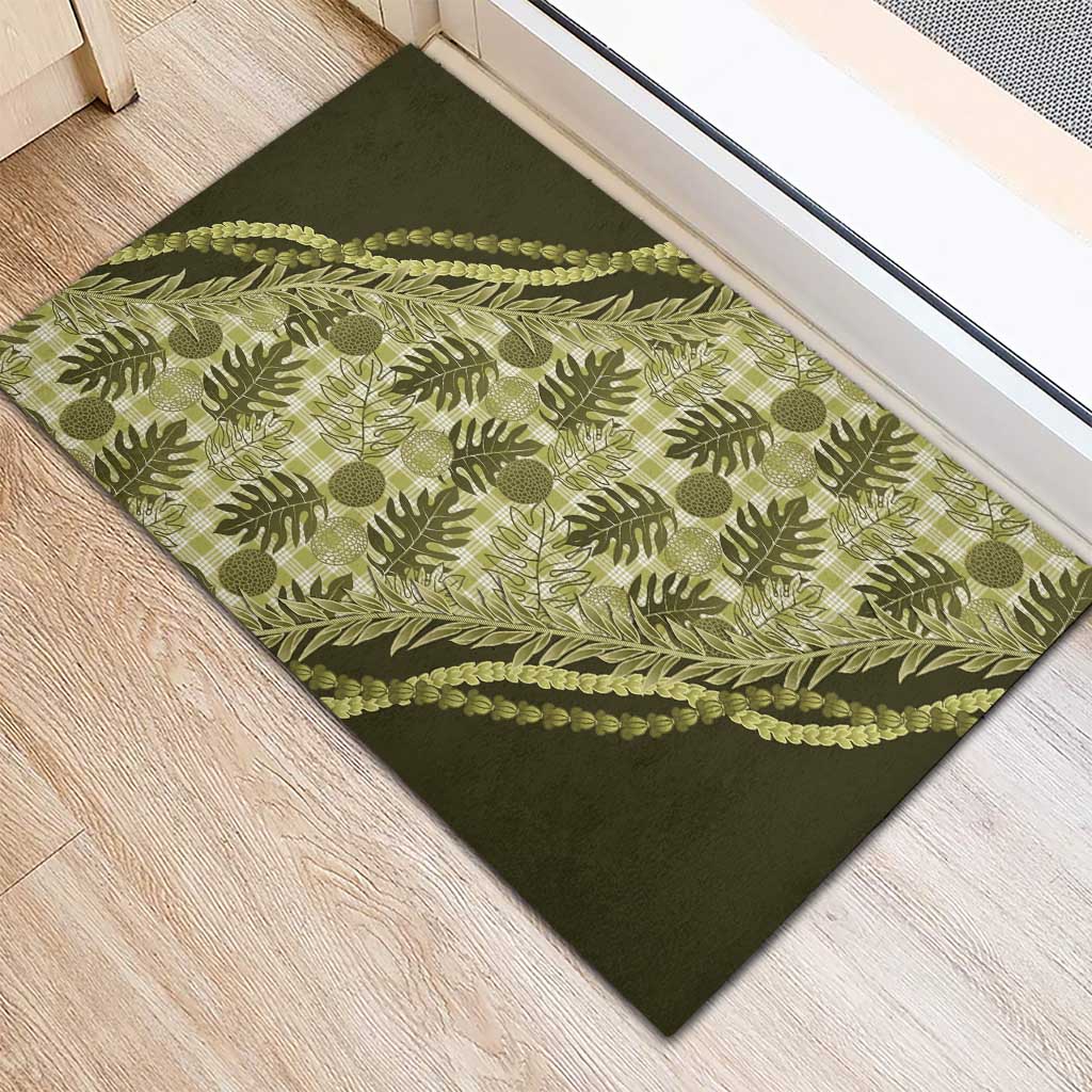 Hawaii Breadfruit Palaka Rubber Doormat Omaomao Maile Lei - Polynesian Pride