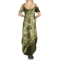 Hawaii Breadfruit Palaka Summer Maxi Dress Omaomao Maile Lei - Polynesian Pride