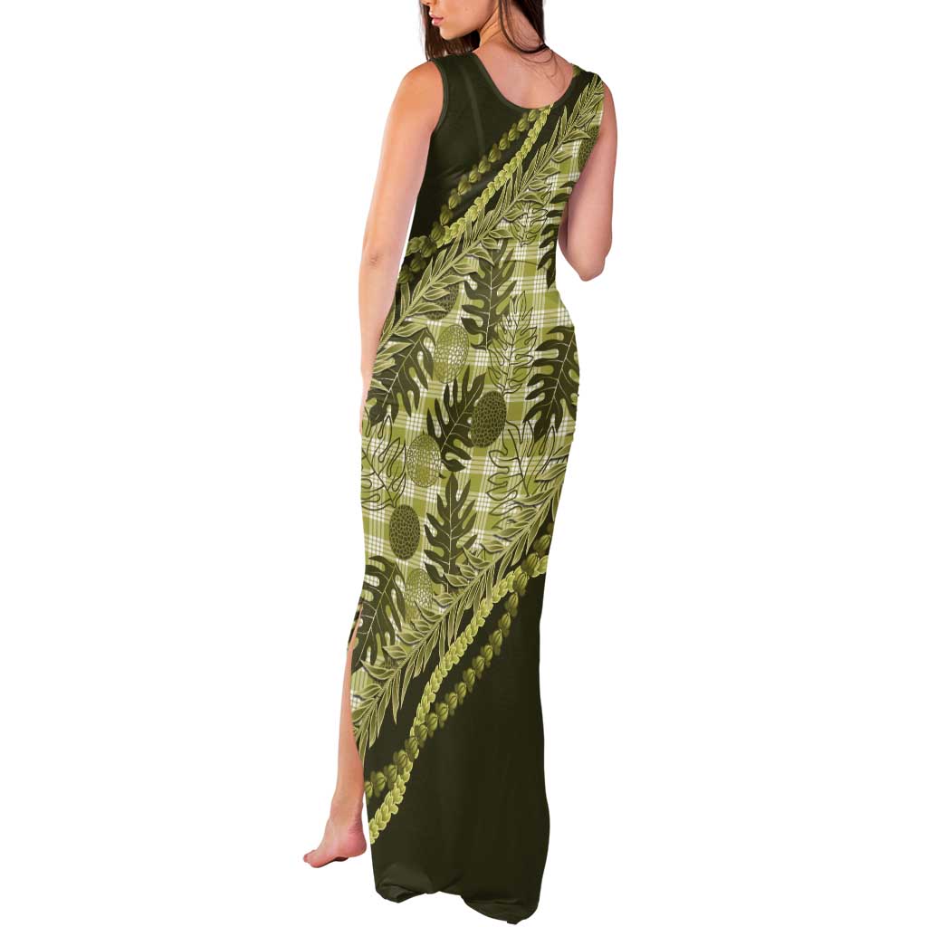 Hawaii Breadfruit Palaka Tank Maxi Dress Omaomao Maile Lei - Polynesian Pride