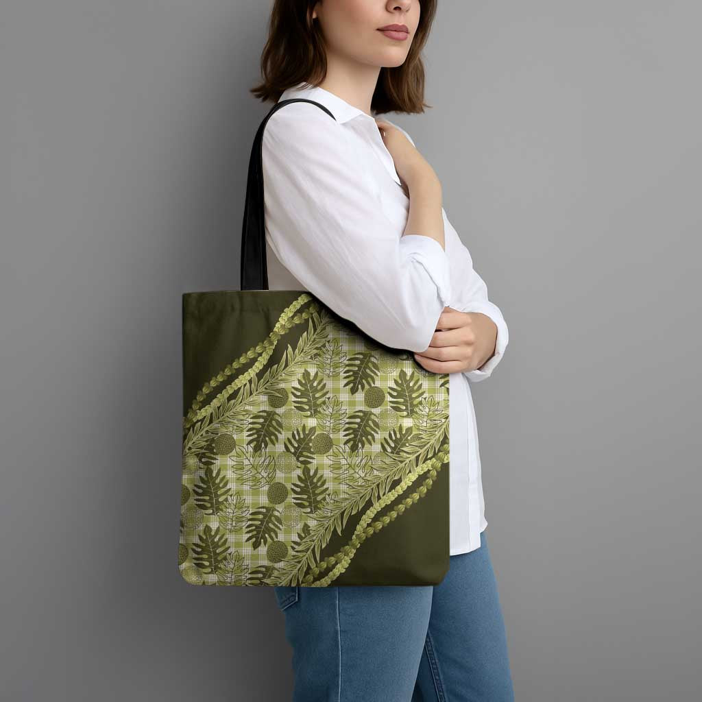 Hawaii Breadfruit Palaka Tote Bag Omaomao Maile Lei - Polynesian Pride