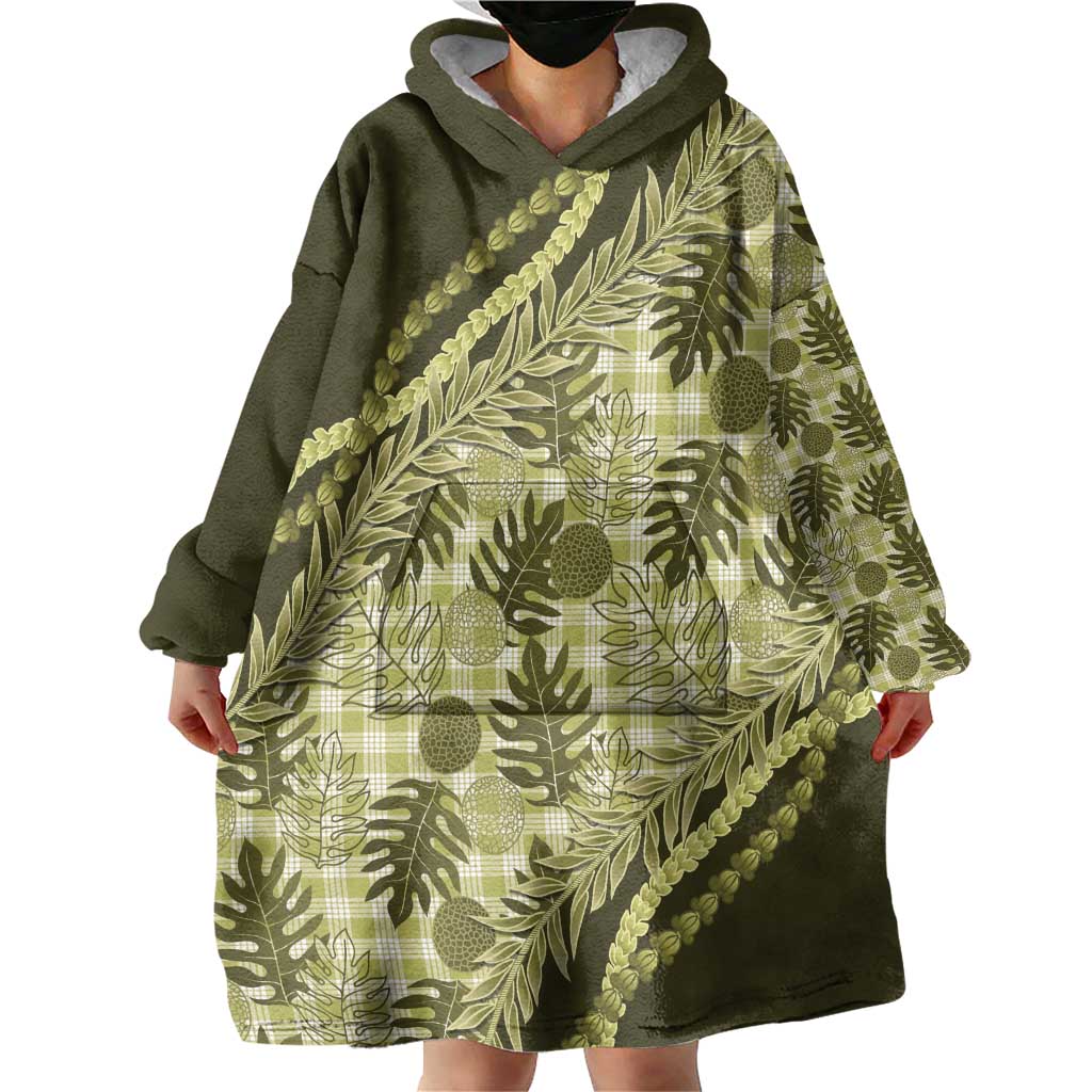 Hawaii Breadfruit Palaka Wearable Blanket Hoodie Omaomao Maile Lei - Polynesian Pride